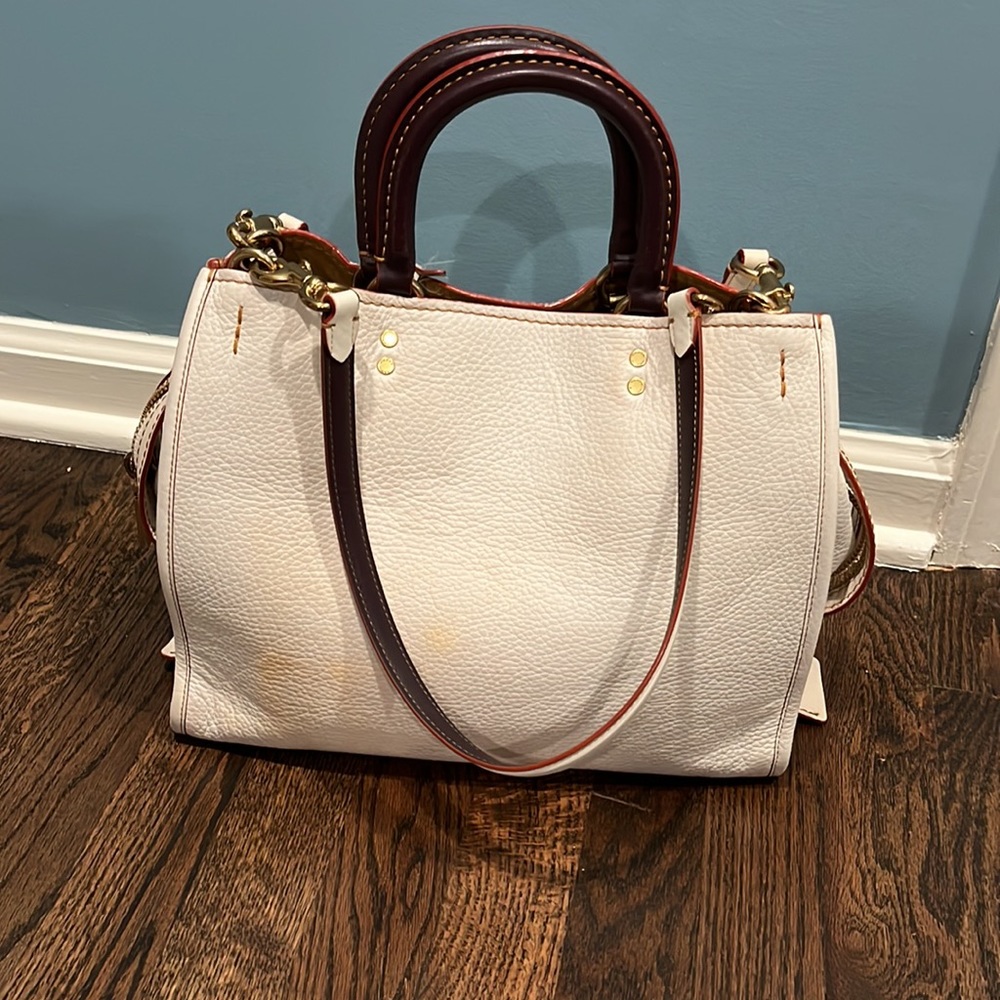 Coach Cream Satchel with Brown Handles and Trim - Picture 2 of 7